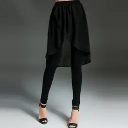 Плюс Размеры черный поддельные из двух частей Eastic леггинсы Элегантные женские юбки модные пикантные Повседневное уличные Легинсы 2019 новые