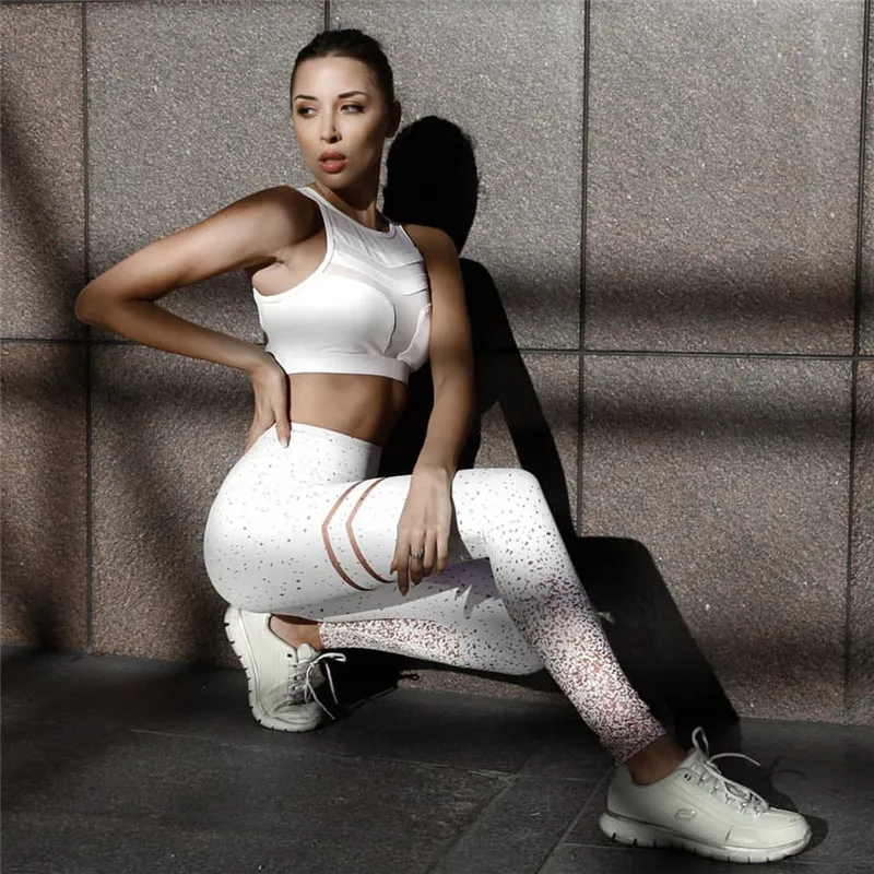 New Hot sale Women Pink Rosed Gold Print Leggings High Waist Women Sportwear Clothes Black Fitness Leggins thermal leggings
