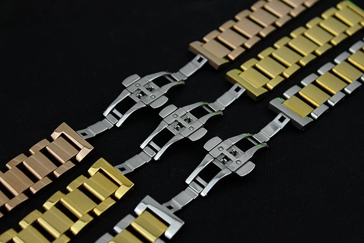 Free Shipping Stainless steel Watchband metal strap butterfly buckle silver black width18mm 20mm 21mm 22mm For