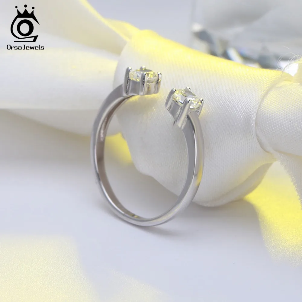 ORSA JEWELS Real 925 Sterling Silver Rings Open Design Silver&Gold Color AAA Zircon Adjustable Ring Party Jewelry For Women SR60