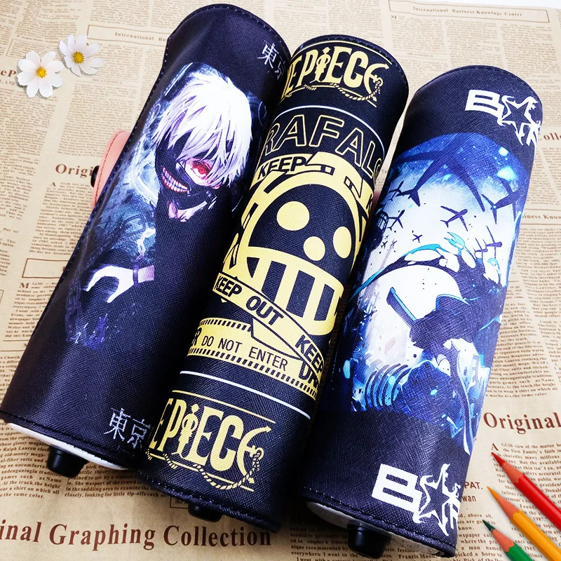 

New cartoon anime Pen Bag Pencil Case patchwork canvas leather spell canvas reel Storage Organizer Bag Kids Gift Escolar