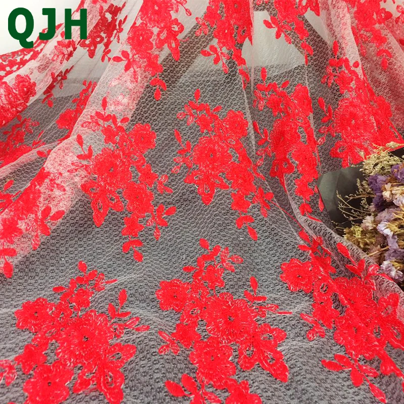 Элегантное платье 1 ярд Алмазная пряжа красная линия кружевная Вышивка Ткань