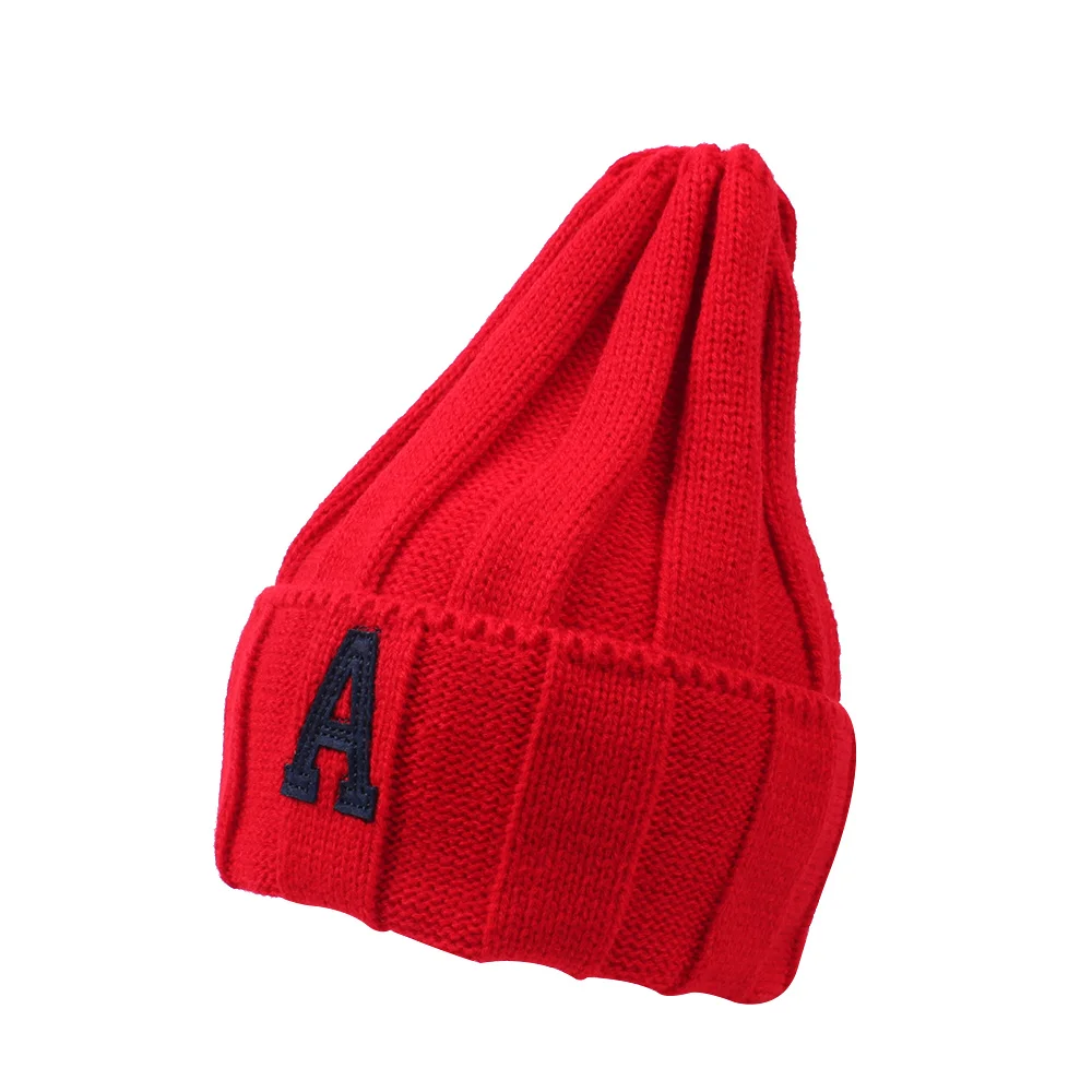 Fashion Knitted Baby Beanie Letter A Hip-Hop Hat For Girls Warm Spring Kids Boys Solid Color Casual Outdoor 2-4Y | Детская одежда и