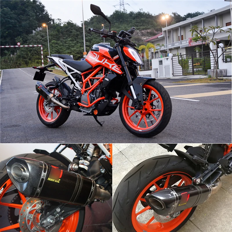 Для KTM Duke 125 250 390 мотоцикл выхлопной Системы Нержавеющая сталь Труба среднего звена+ 51 мм хвост из углеродного волокна Escape выхлопной трубы