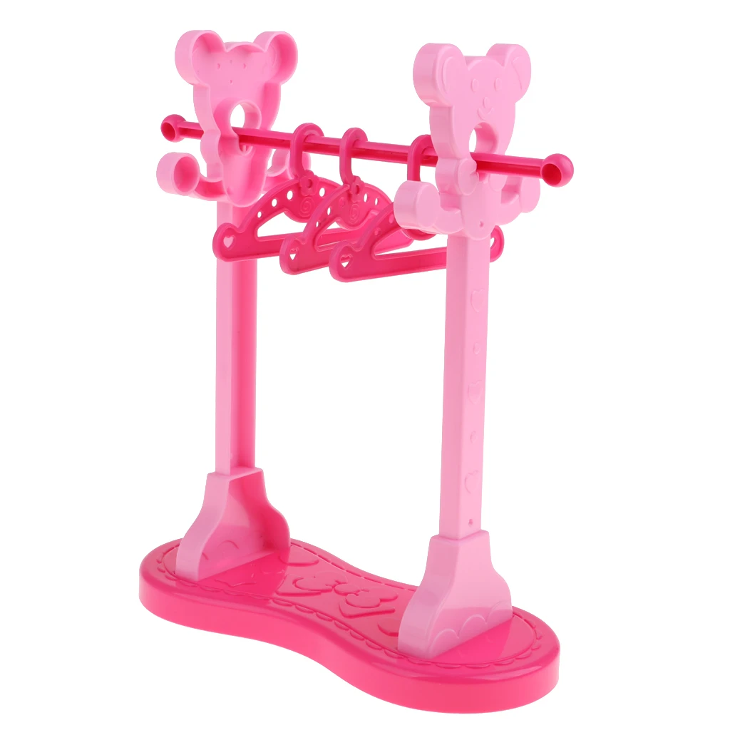 DIY Assembled Plastic Clothes Hanging Shelf &3 Pieces Clothes Hanger for Mellchan Doll Bedroom Decoration
