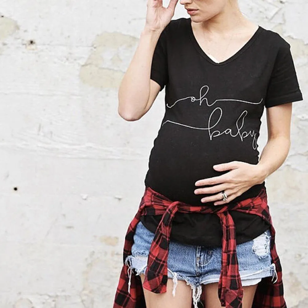 

Summer Pregnant Maternity T Shirts Short Sleeve Casual Pregnancy Clothes Funny Letter Print For Pregnant Women Clothing Tee Tops