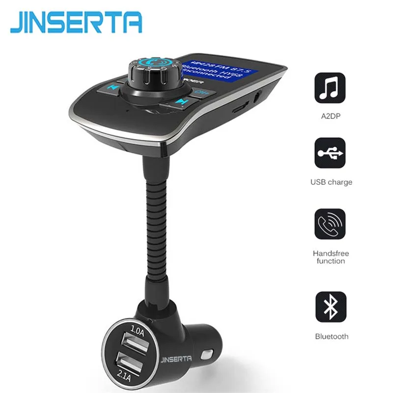 

JINSERTA MP3 Player Wireless Bluetooth Handsfree Audio FM Transmitte+USB Ports LCD Car Kit with Mic W/TF Slot A2DP Music Player