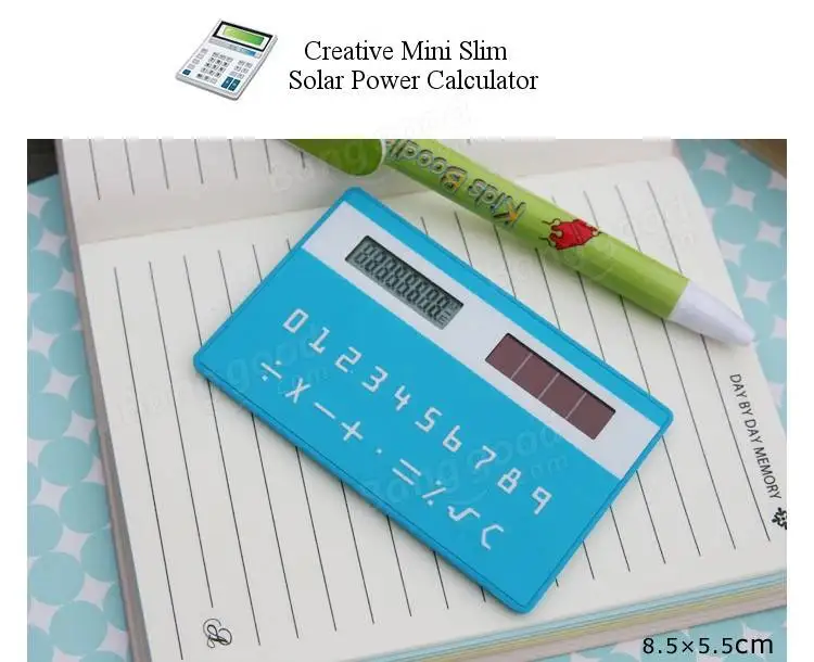 Colorful Small Slim Pocket Calculator Solar Power Stationery Card Portable Calculator Mini Handheld Ultra Thin Card Calculator