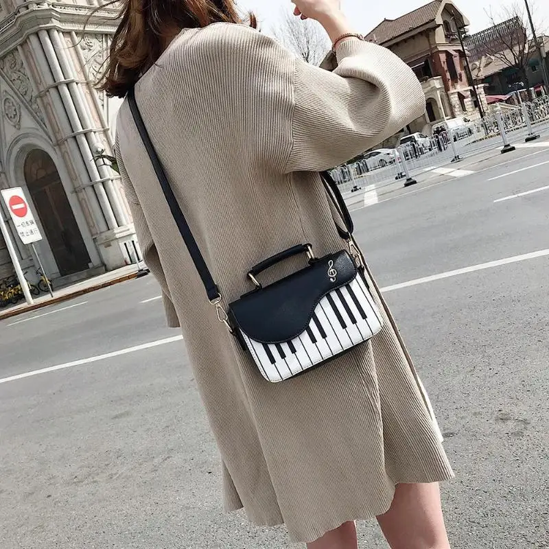 Милая модная повседневная женская сумка из искусственной кожи с рисунком пианино, сумка через плечо, сумка-мессенджер, женская сумка с клапаном