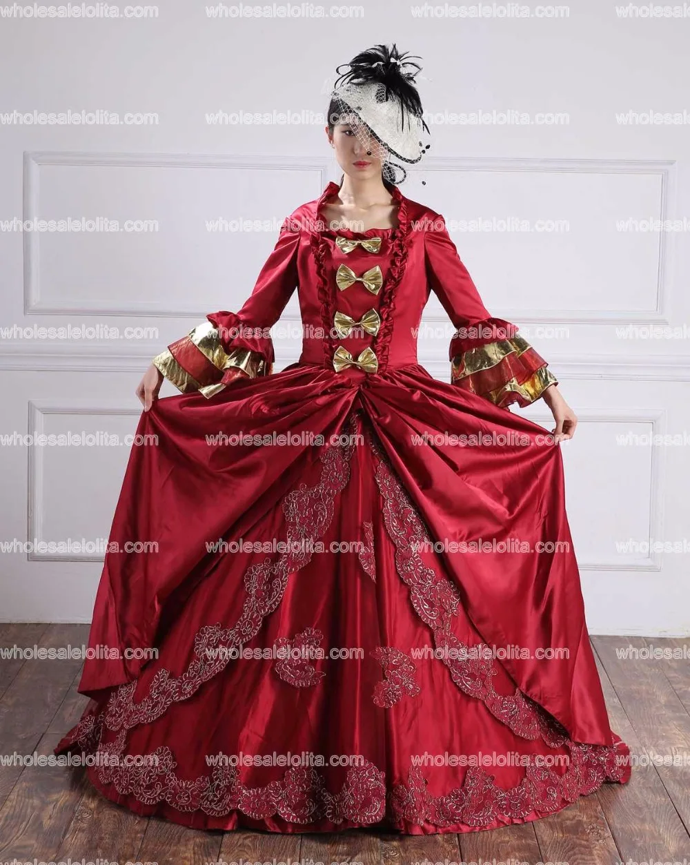 Бордовые Платья Marie Antoinette Ренессанс средневековый длинный хвост викторианские