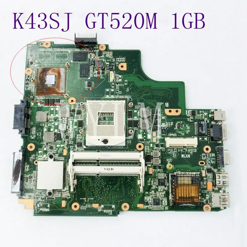 Скидка K43SJ GT520M 1 ГБ N12P GV B A1 Материнская плата Asus K43SV A43S X43S P43S Материнская плата ноутбука DDR3 тестирование работает хорошо бесплатная доставка