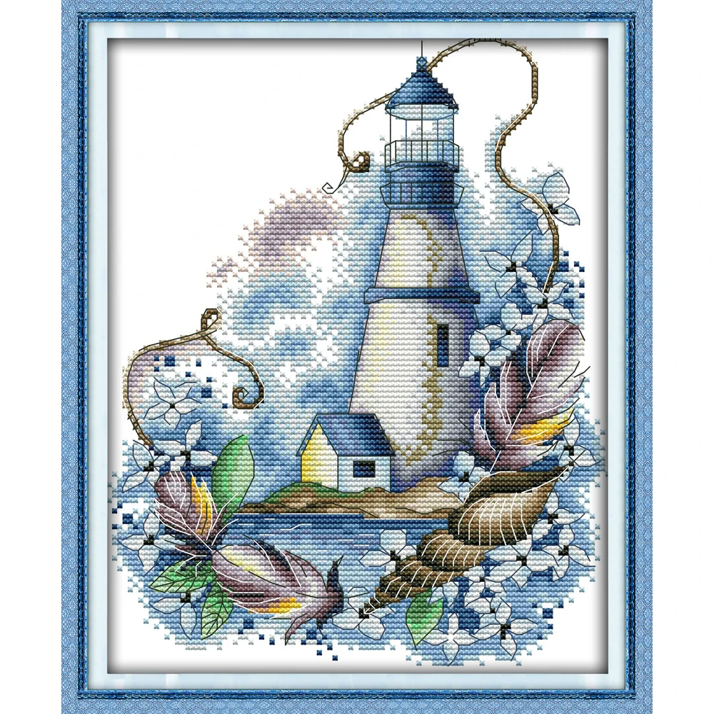 Joy Sunday синий Маяк китайский набор крестиков экологический хлопок Печатный 11CT DIY