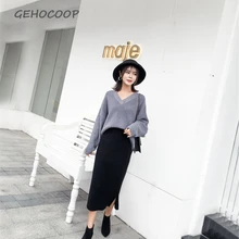 GEHOCOOP юбки для женщин женские Saia Миди черный Faldas Mujer Moda Высокая талия Femininas Elegante Jupe корейский вязаный Colegial прямые