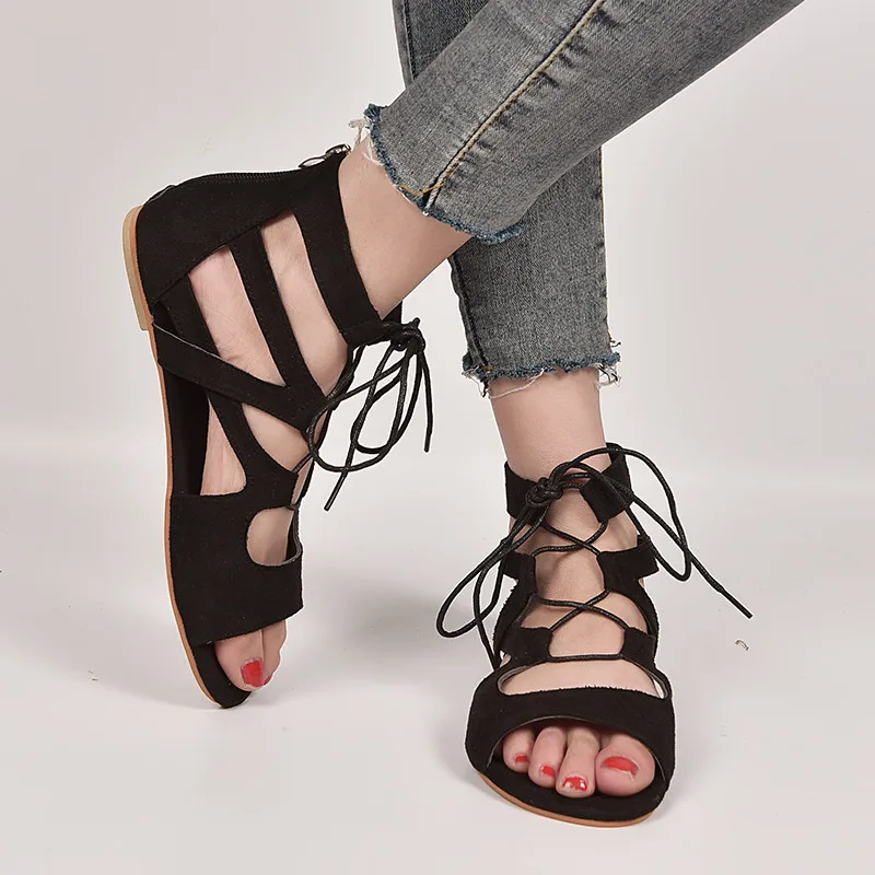 

Suihyung Women Sandals Vintage Gladiator Cross-tied Flat Sandals Large Size Ladies Summer Shoes Large Size 34-43 Sandales Femmes