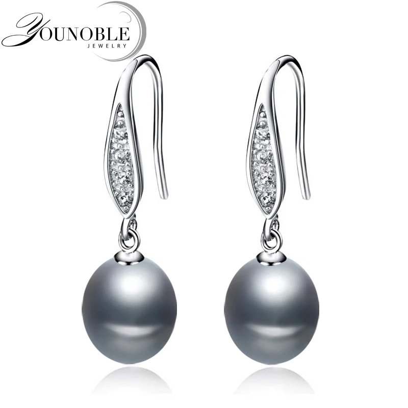 Real freshwater pearl earrings for women,925 silver earrings jewelry girls trendy wedding earrings gray natural pearl earring
