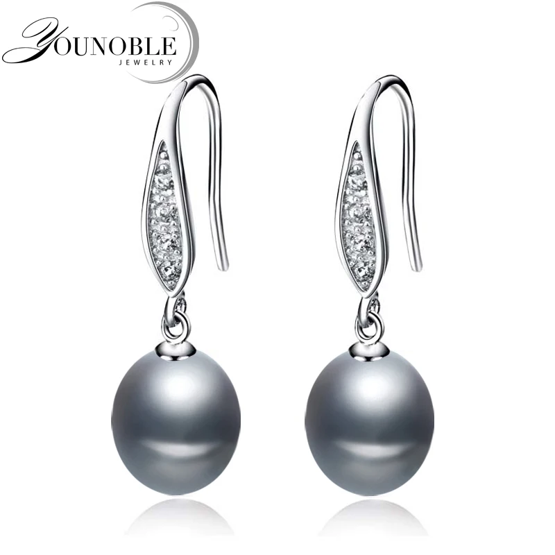 

Real freshwater pearl earrings for women,925 silver earrings jewelry girls trendy wedding earrings gray natural pearl earring