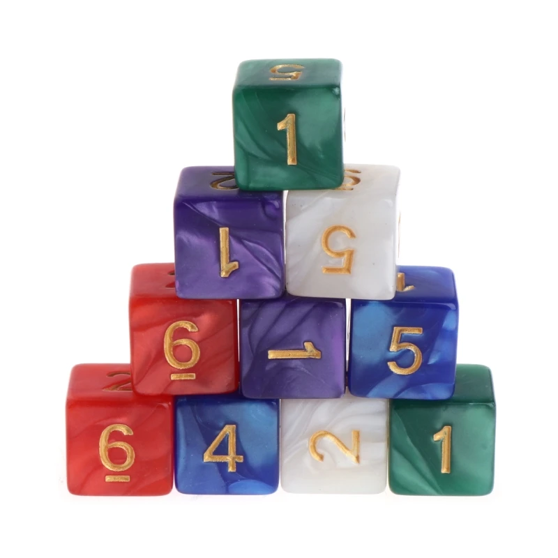 

10pcs Multicolor 6 Sided 16mm Pearl Pattern Resin Dice Board Game Accessories