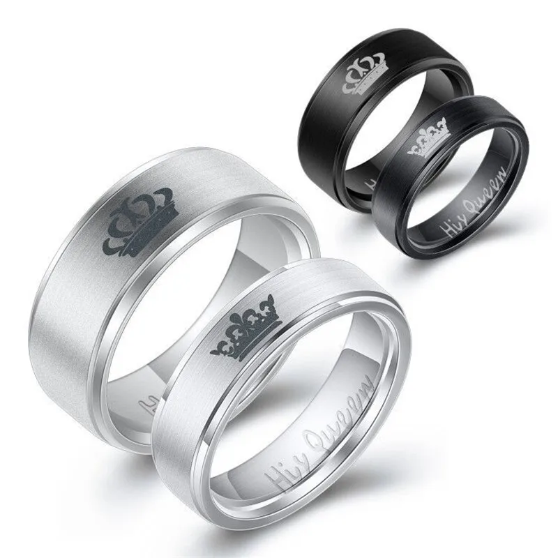 Modyle Fashion Stainless Steel Couple Rings Black Crown Her King His Queen Couple Jewelry Anniversary Valentine's Day Gifts