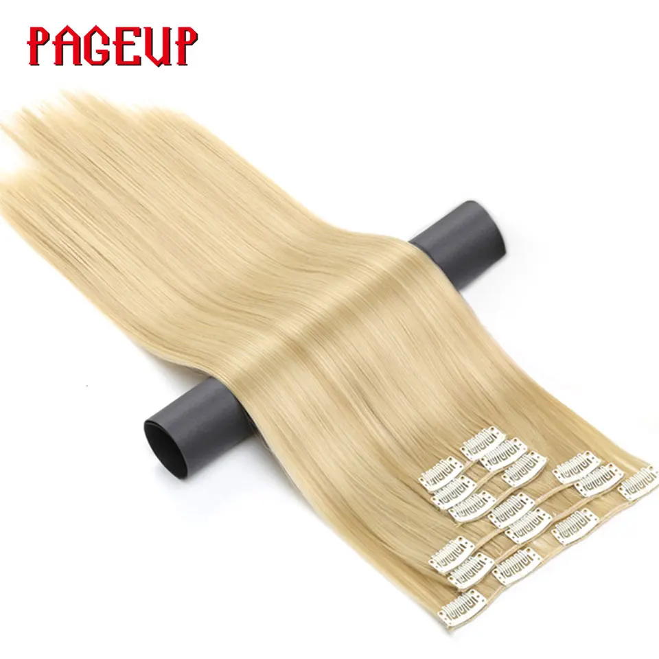 PageUp 24 дюймов прямые 16 клипы в укладки волос Синтетические пряди для наращивания волос накладные парики 140 г 6 шт./компл. для Рождественский подарок