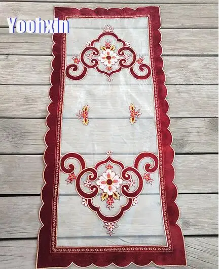 

NEW lace red embroidery bed table runner cloth cover flower tea coffee tablecloth placemat home wedding Christmas party decor