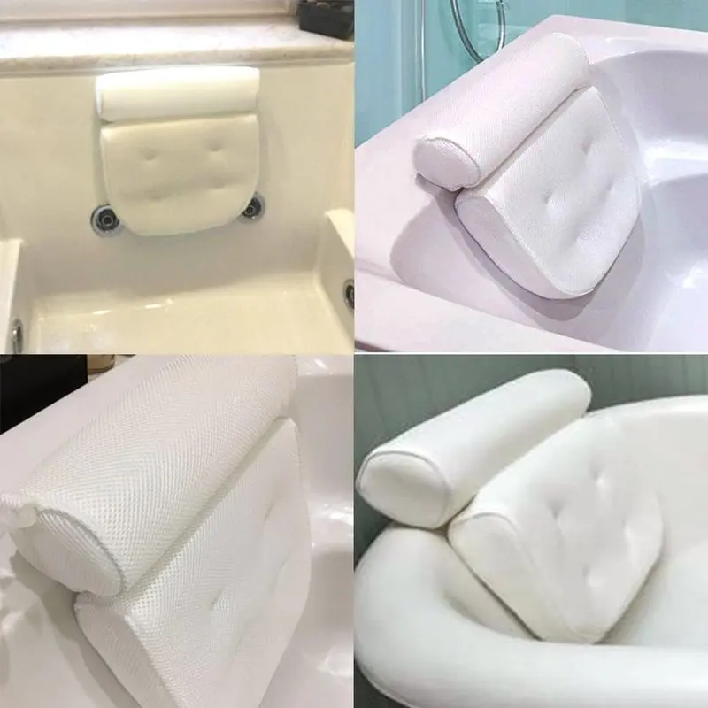 

3D Non-Slip Mesh Spa Cushioned Pillow Bathtub Head Rest Pillow with Suction Cups for Neck and Back Bathroom Supply Bath Tub Spa