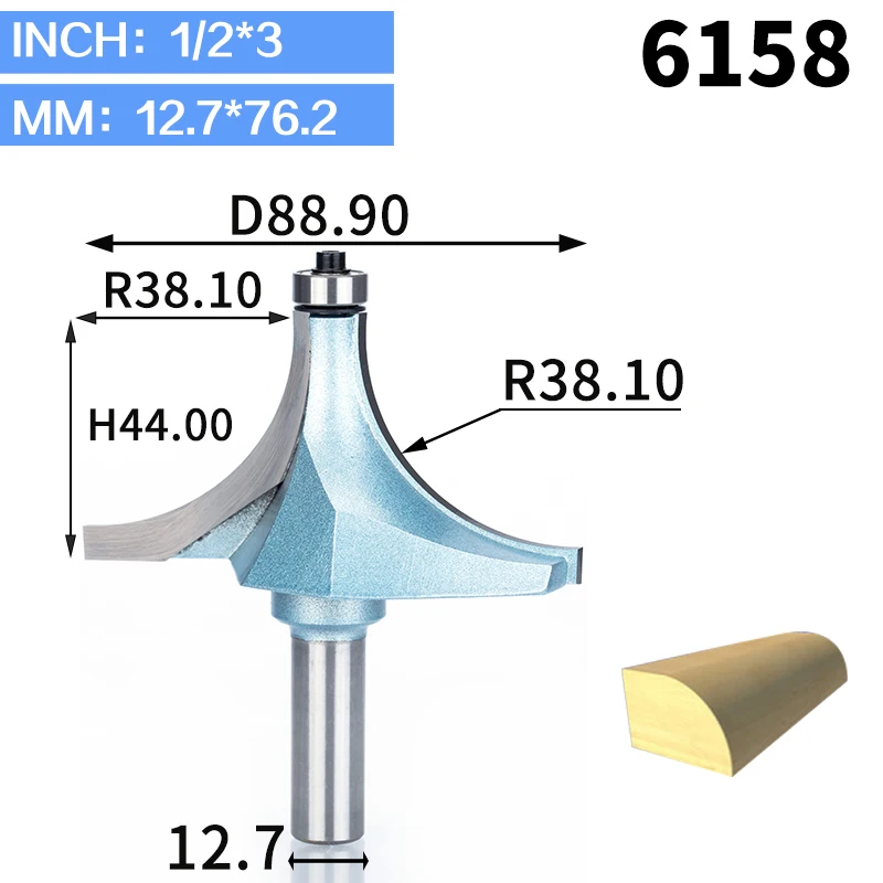 HUHAO 1 шт. круглые фрезы для дерева, деревообрабатывающий инструмент, промышленная Концевая фреза с подшипником, фреза, угловая круглая Концевая фреза - Длина режущей кромки: 6158