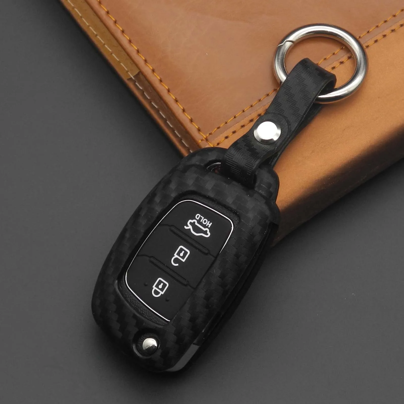 

Carbon Fiber Silicone Car key Cover Case Shell Remote Fob for Hyundai Creta I10 I20 Tucson Elantra Santa Fe Holder Shell