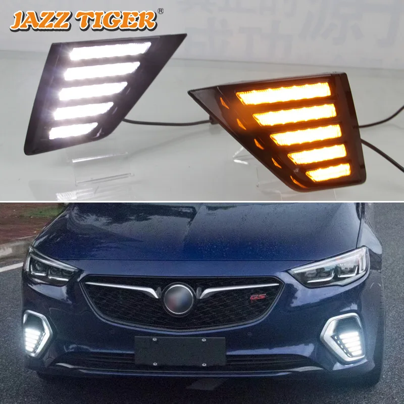 

JAZZ TIGER 2PCS Flowing Turn Yellow Signal Function 12V Car DRL Lamp LED Daytime Running Light For Opel Insignia GSI 2017 2018