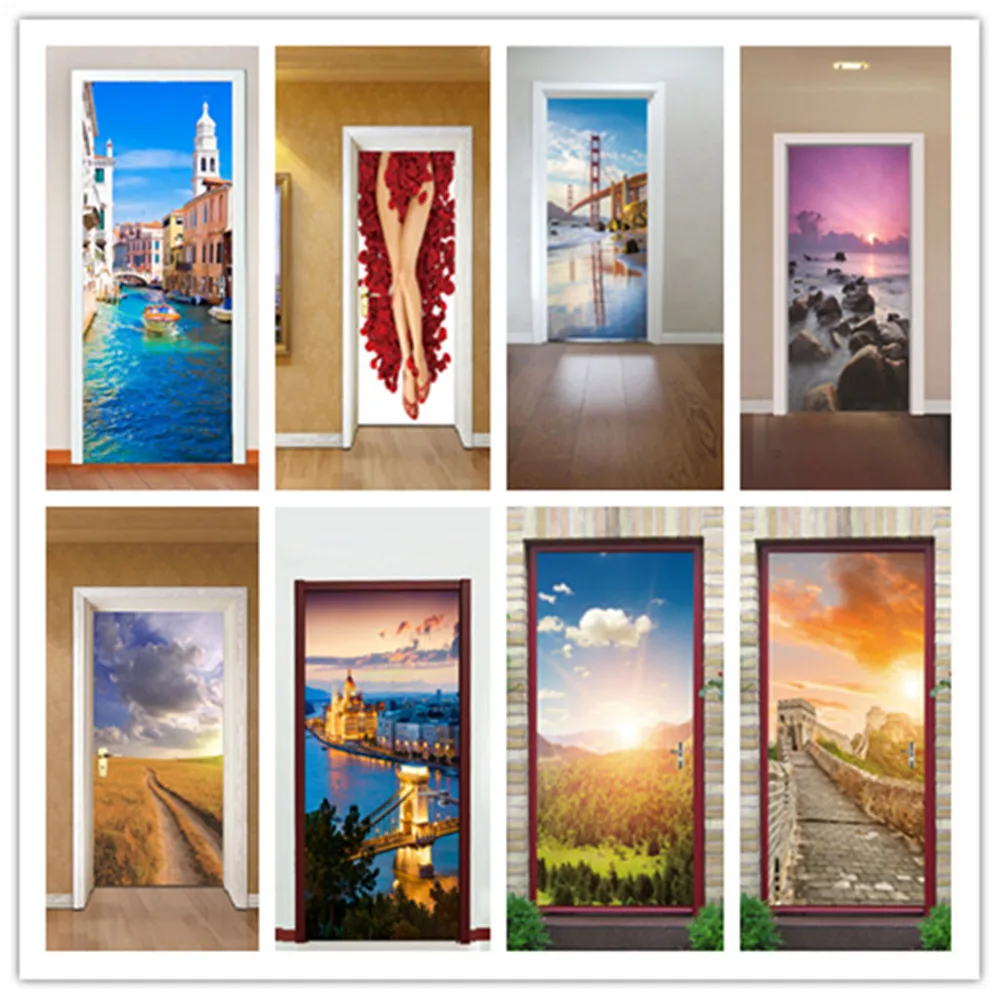 

77x200cm 3D Cool Ladder Door Stickers For Living Room Bedroom PVC Self Adhesive Wallpaper Home Decor DIY Waterproof Mural Decal