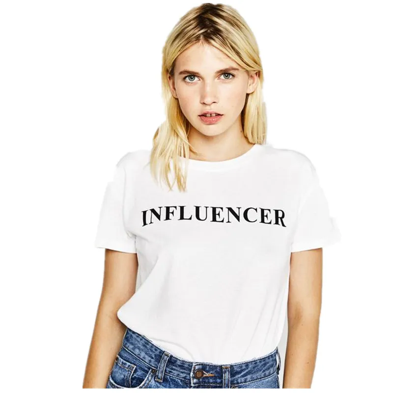 

T shirt Camisetas Mujer Verano 2018 Influencer Letter Print T-shirts For Women White 100% Cotton T-shirt Female Tops Harajuku