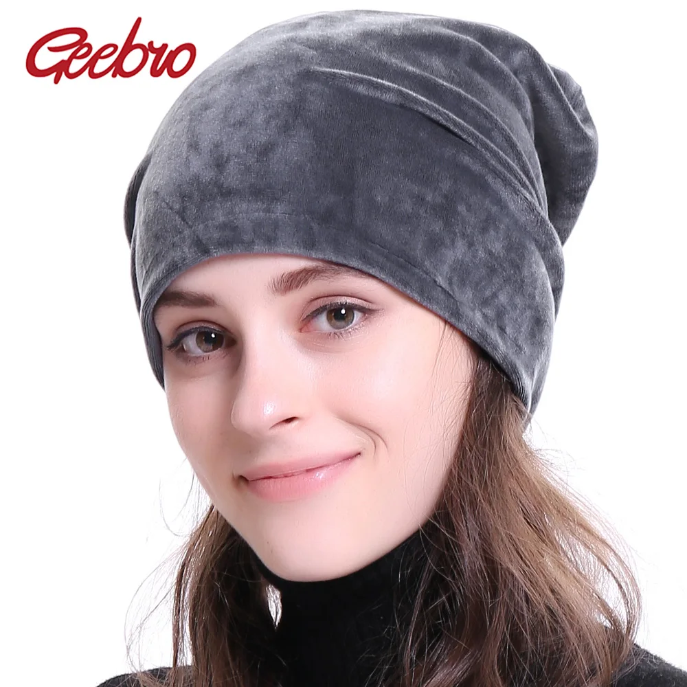 Geebro, Женская велюровая шапка, зимняя, полиэфирная, мягкая, теплая, громоздкая, шапочка для женщин, дам, бархатная, балавака, шапки