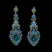 Fashion brand blue crystal statement earrings long rhinestone drop chandelier earrings indian jewelry