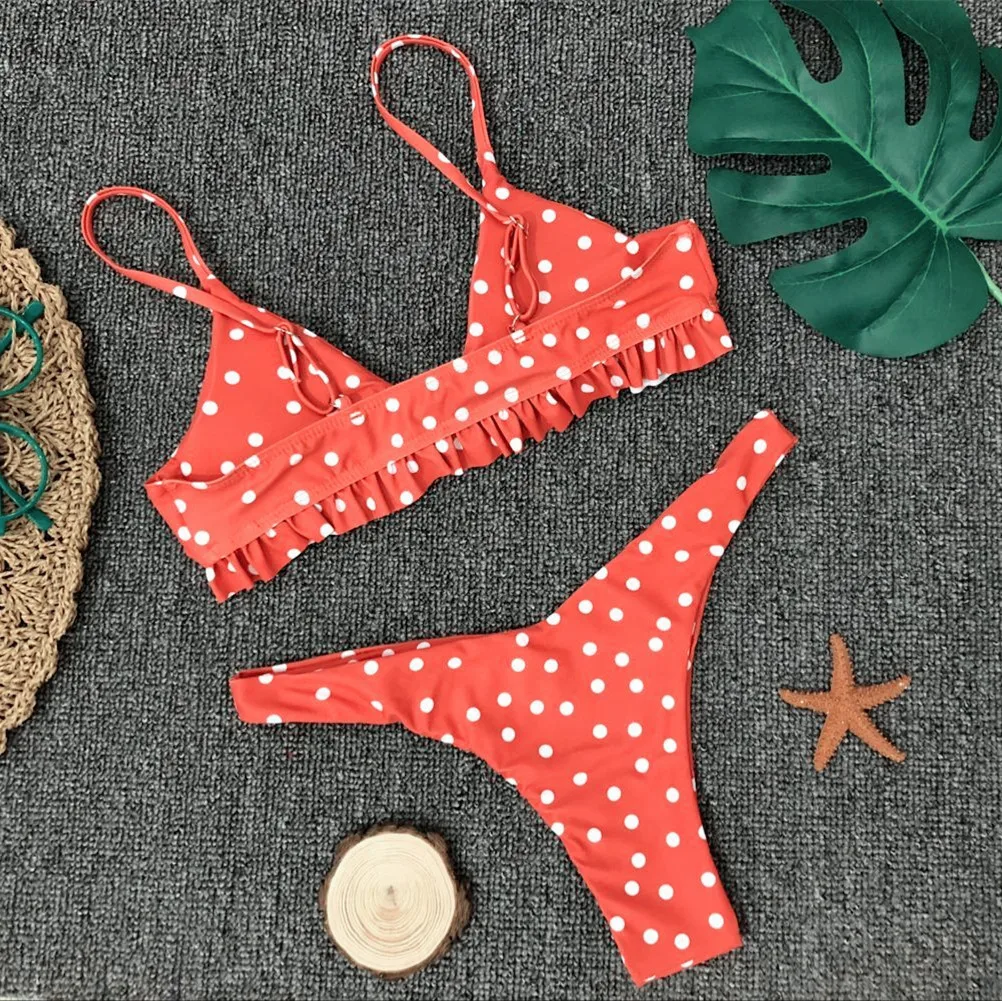 2019 Bikinis Women Swimwear Bathing Suit Dot Print Sexy Ruffle Bikini Sexy Small Chest Triangle Swimsuit Maillot De Bain Femme 2019 Bikinis Women Swimwear Bathing Suit Dot Print Sexy Ruffle Bikini Sexy Small Chest Triangle Swimsuit Maillot De Bain Femme