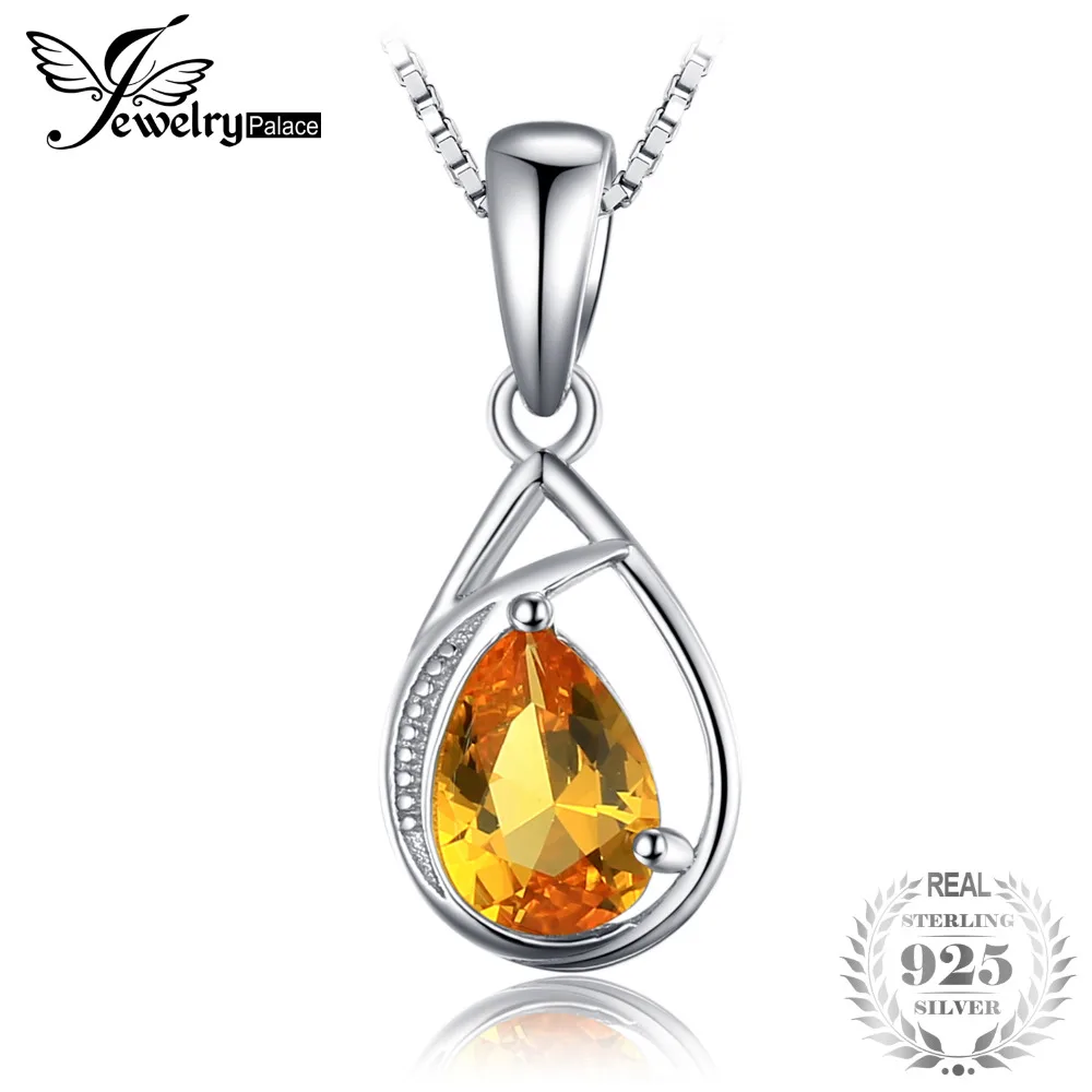 

JewelryPalace Elegant 0.96ct Pear Cut Created Orange Sapphire Women Pendant 925 Sterling Silver Fine Jewelry Not Include A Chain