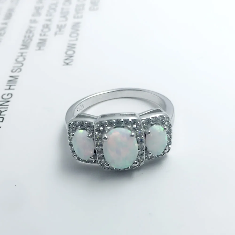 925 Sterling Silver Women's Rings Luxurious Blue Opal Stone Party Jewelry Anel For Women (JewelOra RI103622)