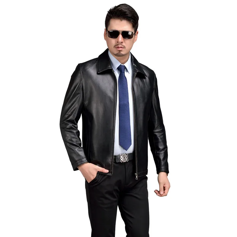 AIBIANOCEL/мужская куртка из натуральной кожи овечьей кожи; Черная мужская куртка из натуральной кожи; 58371 - Цвет: Men Leather Jacket