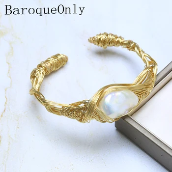 

BaroqueOnly [Evil's Eye] One Big Baroque Pearl Vintage Bangle String Wires Handmade Adjustable Bracelet Ethnic Special Gift