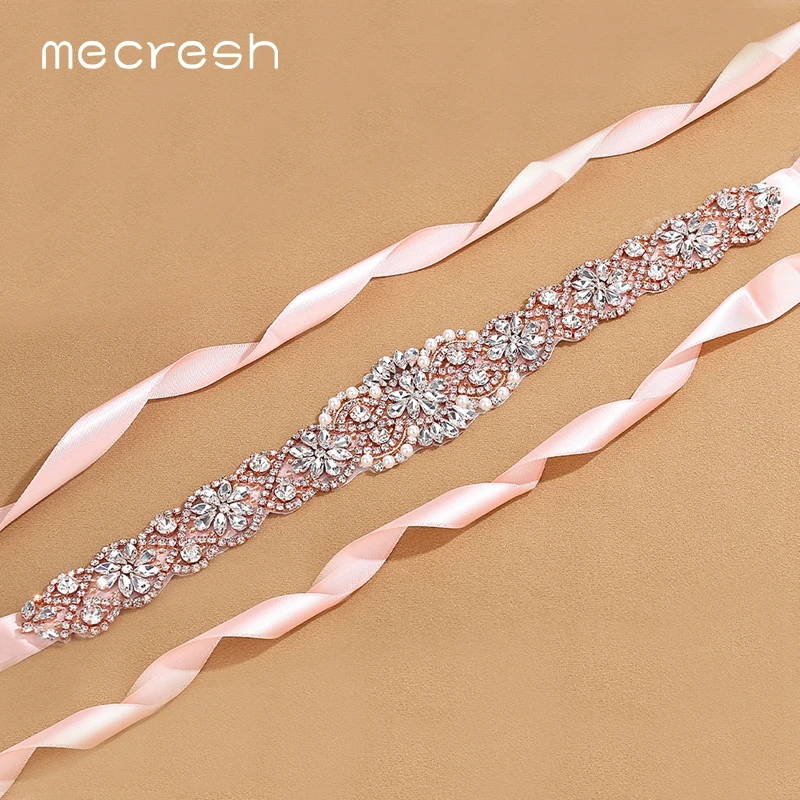 

Mecresh Lovely Crystal Simulated Pearl Women Wedding Dress Belts Bridal Accessories Pink White Ribbon Satin Bride Sashes MYD014