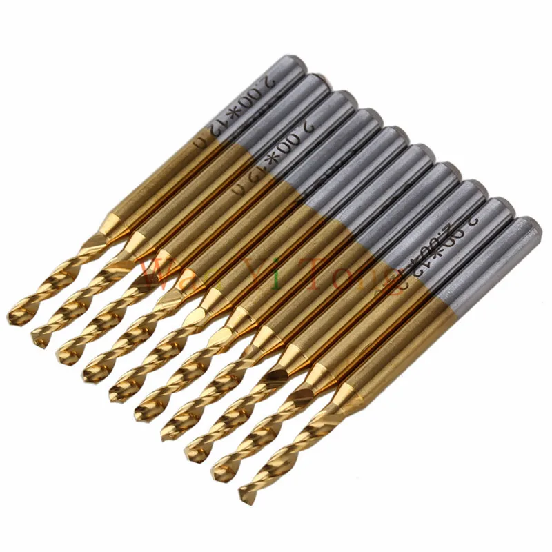 New 10pcs 2.0mm Shank Titanium Coated Carbide Drill Bit PCB End Millin