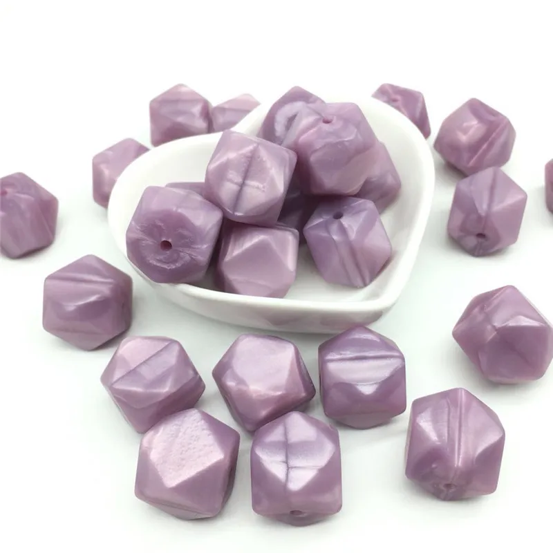 

10 PCS Metallic Purple Silicone Teething Beads Round&Hexagon 12-17 MM For Necklace Chew Pacifier Chain Clips Beads Soft Texture