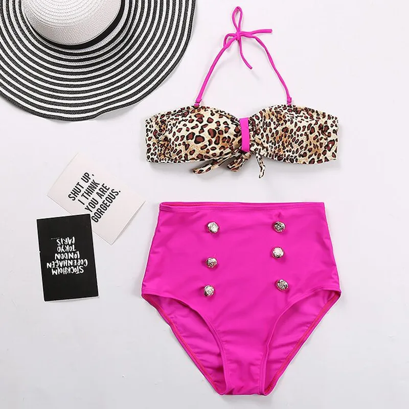 

Swimwear Female 2018 Sexy Bikini Sets High Waist Bikini Suit Beach Brazilian Padded Leopard Pritning Swimsuit Women Summer Wear