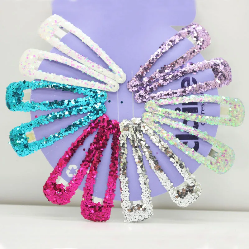 12 Pcs/lot multi color glitter snap hair clips hairpins girl's gifts
