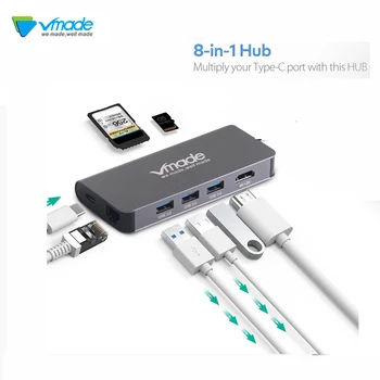 

Vmade 8 in1 USB Type C 3.1 HUB for Type C to 3 USB 3.0 / 4K HDMI / RJ45 Ethernet / Micro SD TF Card Reader / USB Hubs Type-C OTG