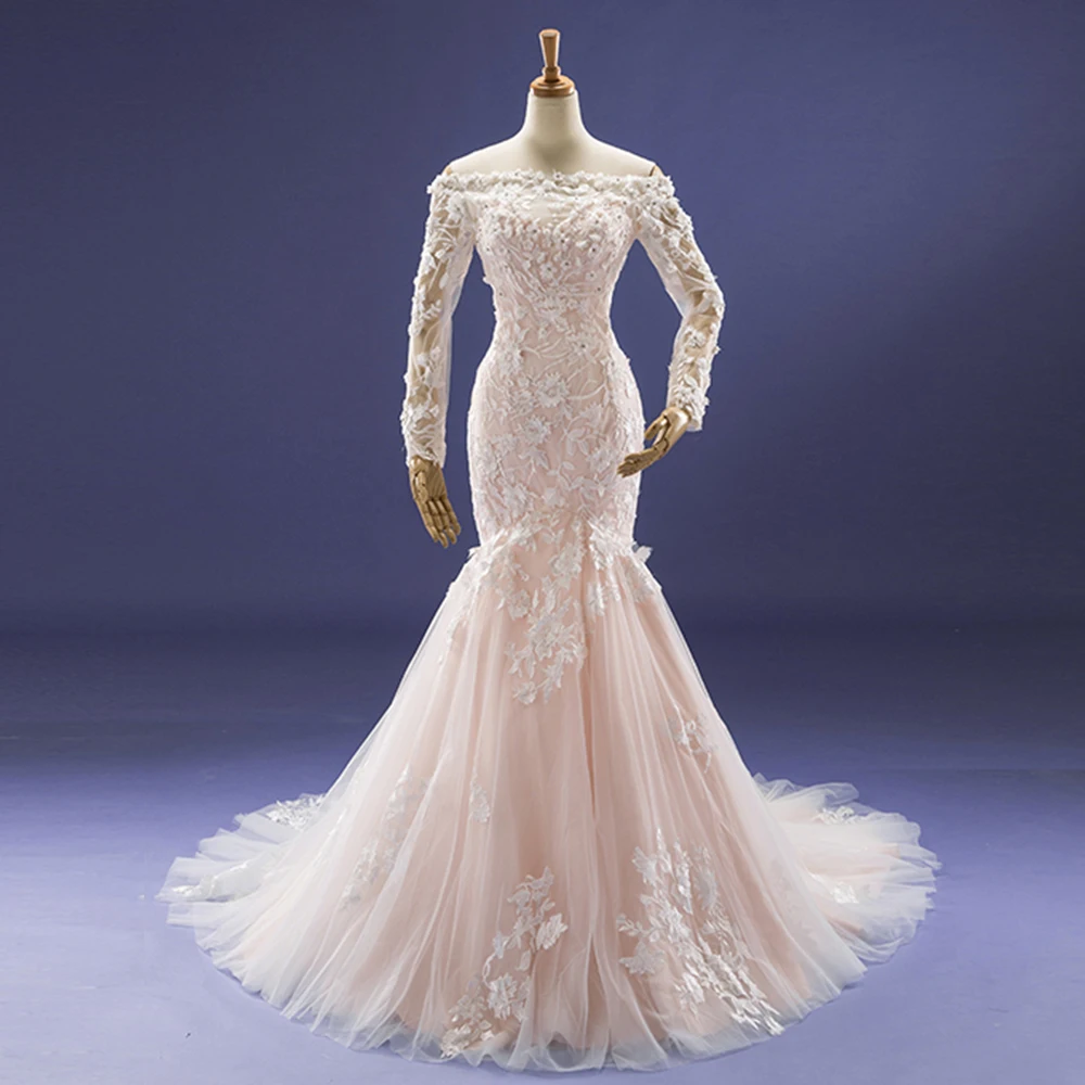 Розовые Свадебные платья с длинными рукавами и аппликацией в виде кристаллов, элегантные Alibaba, онлайн-покупки, Vestido De Novia Sirena