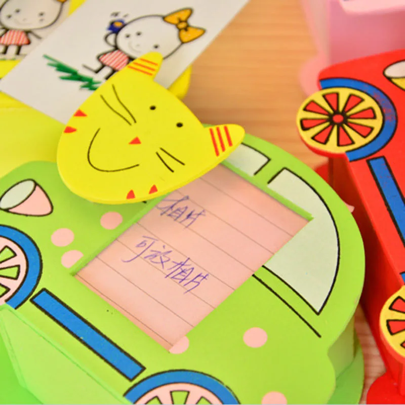 

1pc Color Random Cartoon Car Shape Wooden Organizer with Animal Head Clip Cosmetic Ruler Pen Pencil Holder Stationery Container