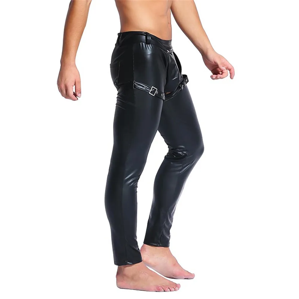 4 Mens-Faux Leather-Tight-Pants-Wetlook-Legging-PVC-long-Tousers