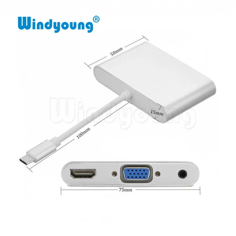 USB C Type к HDMI VGA 3 5 мм аудио адаптер в 1 кабель конвертера для ноутбука Macbook Google Chromebook
