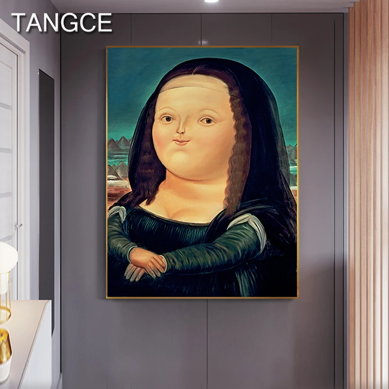 

Nordic Cute Mona Lisa Painting Cartoon Fat Funny Mona Lisa Poster Print Unique Wall Art for Living Room Nordic Decoration Home