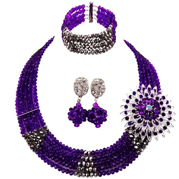 

Trendy Hot Sale Purple Silver Plated Crystal Beads Imitation Necklace Girls Fashion Party and Festivel Jewelry Sets 5C-SJ-13
