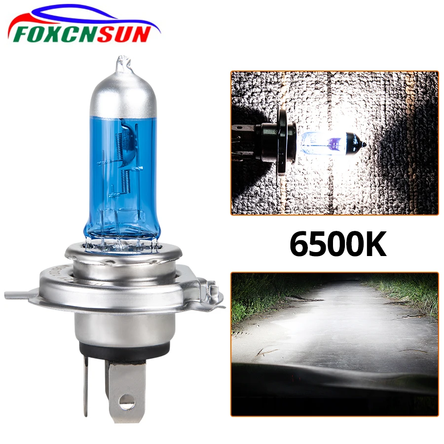 Foxcnsun 1PCS Super White Halogen Bulb H4 H7 12V 55W 60W 100W 6000K 6500K Quartz Glass